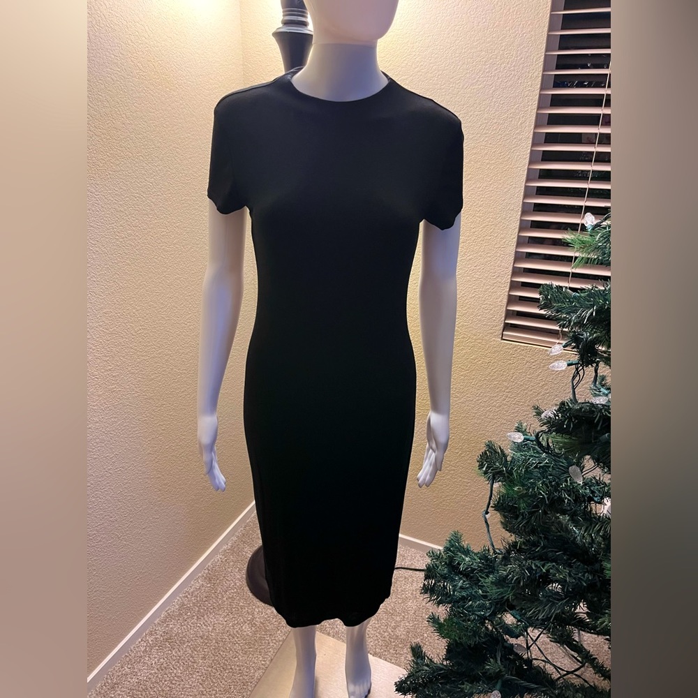 Popular 21 black rayon spandex body-con midi dress size L